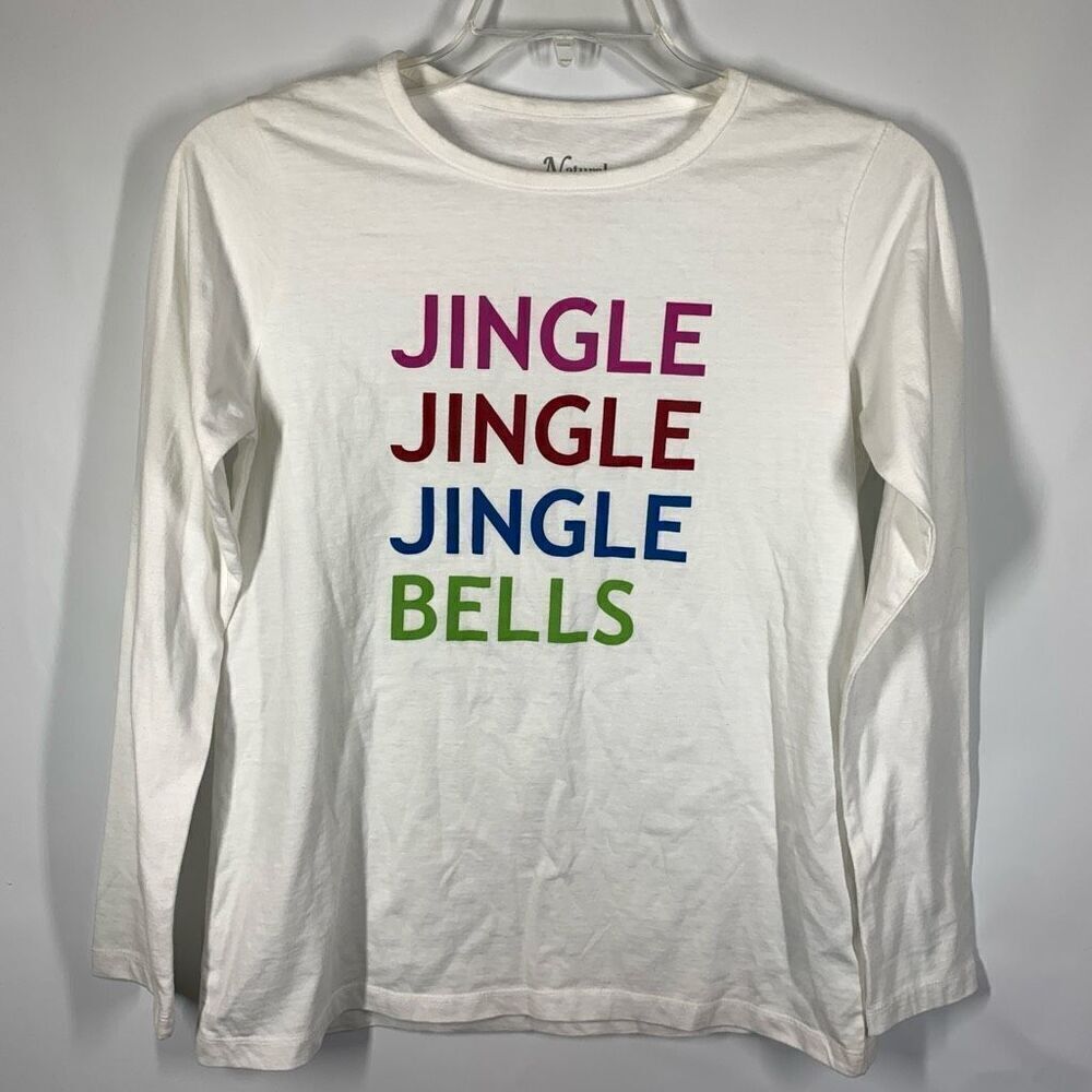 Natural Reflections Women's Jingle Bells Christmas Long Sleeve Top White Small